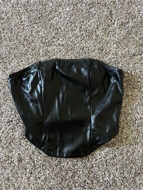 Black Faux Leather Strapless Bustier Top